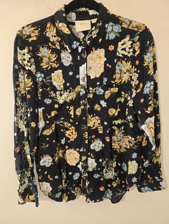 Anthropologie Tops - Maeve by Anthropologie Woodland Floral Animal Print Button Front Blouse Women's